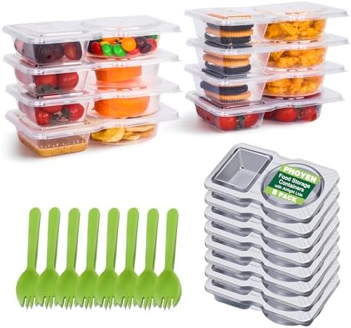 8 Sets Reusable Snack Containers with Lids, Double Compartment Snack