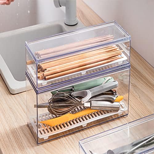 Large Transparent Plastic Flatware Tray with Lid