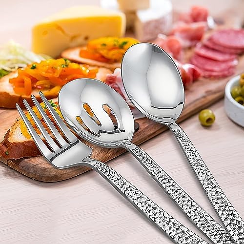 E-far Hammered Serving Spoons, 4-Piece Stainless Steel Serving