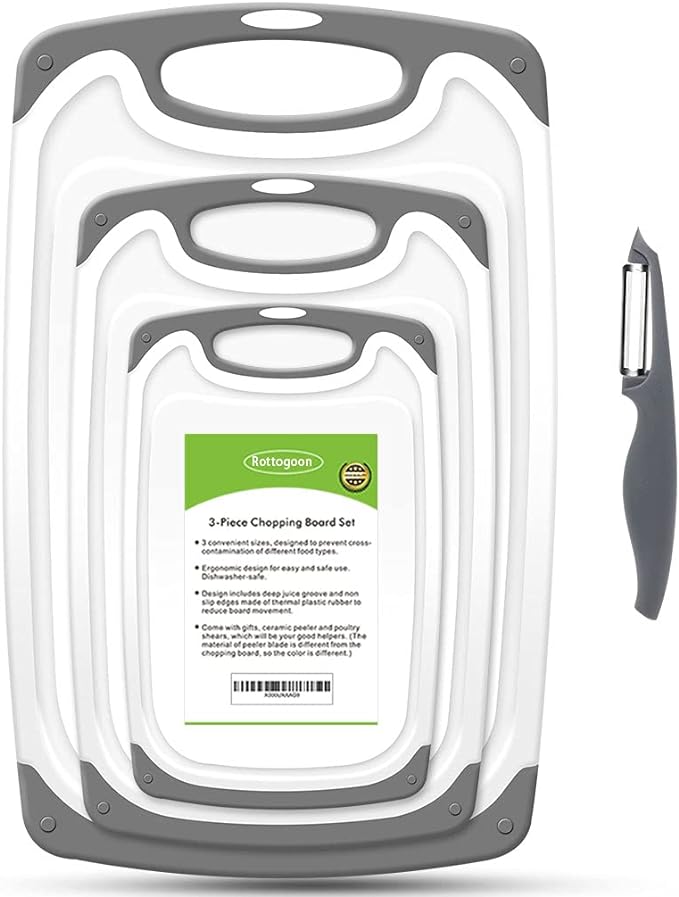 Cutting Boards for Kitchen, Plastic Chopping Board Set of 4 by ROTTOGOON