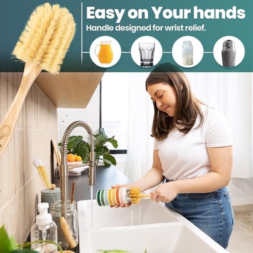 Bamboo Bottle Brush Set, Plastic Free Bottle & Straw Cleaning Kit