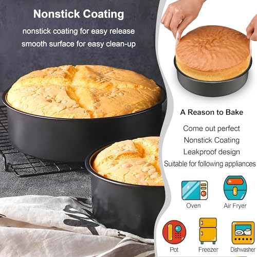 10 Inch Cake Pan, 2PCS Nonstick Round Cake Pans with 60PCS Parchment