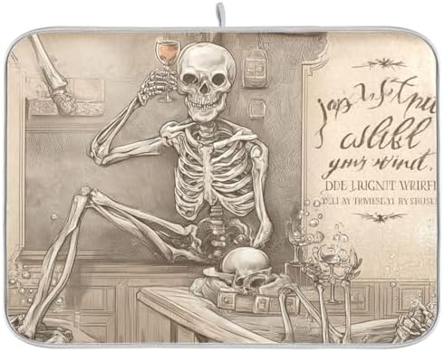 OTVEE Skeleton Enjoys Tub Wine Dish Drying Mat for Kitchen Counter