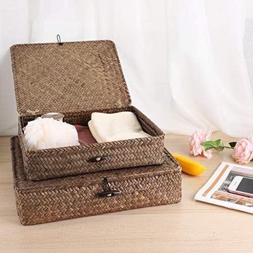 Hipiwe Set of 2 Flat Wicker Storage Basket Bins