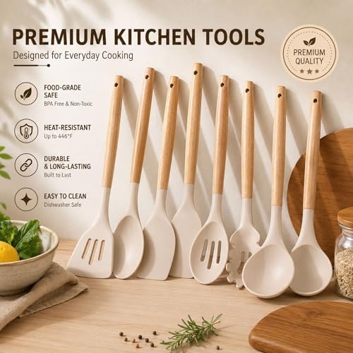 33 PCS Silicone Kitchen Utensils Set, Khaki