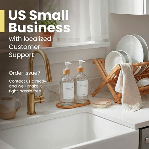 Maisonovo Dish Soap Dispenser Set, Clear with White Bamboo Pumps