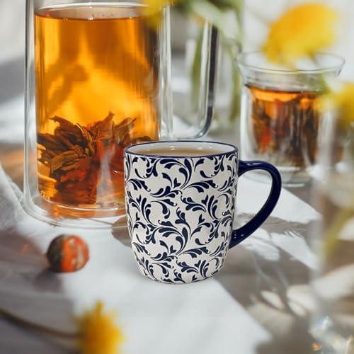 18 OZ Coffee Mugs Set of 6, Geometric Porcelain Large Mug for Man