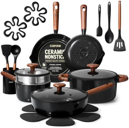 CAROTE 21pcs Ceramic Cookware Set, Pots and Pans Set