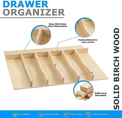 WelFurGeer Solid Birch Wood Silverware Drawer Organizer, Wooden