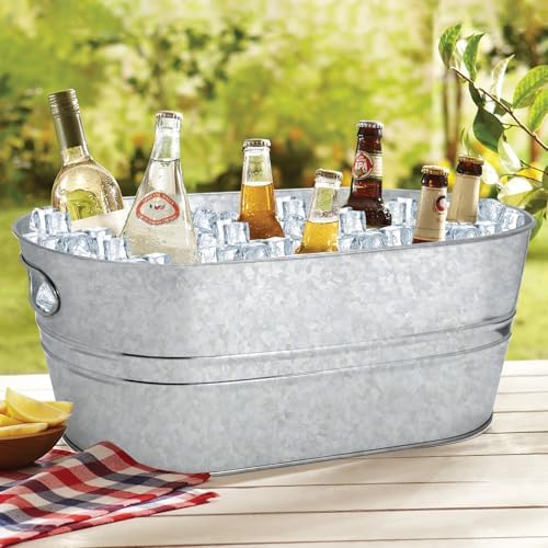 2 Pack 4 Gallon Galvanized Tub Ice Buckets for Parties Portable