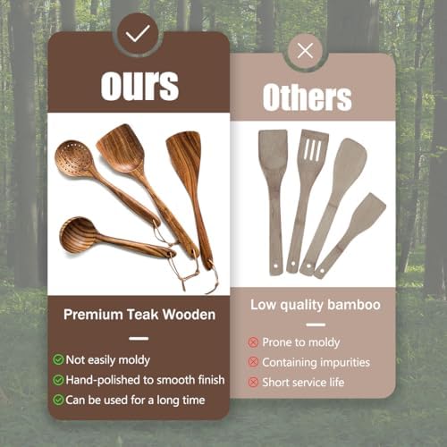 4-Piece Natural Teak Wooden Cooking Utensil Set