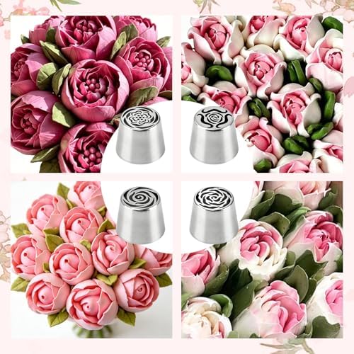 Large Flower Russian Piping Tips Set, Stainless Steel Rose Floral