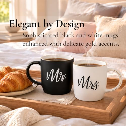 Triple Gifffted Mr and Mrs Coffee Mugs Couples Gift Set, 13oz Ceramic