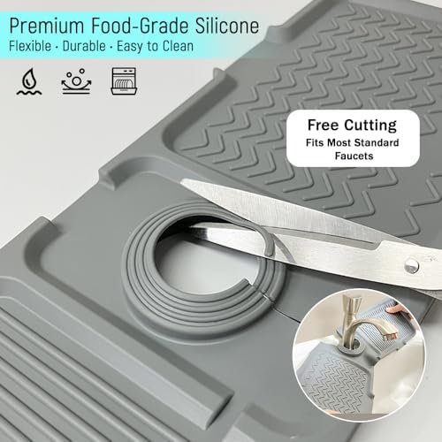 17.3" Silicone Faucet Mat for Kitchen Sink, Splash Guard with 2