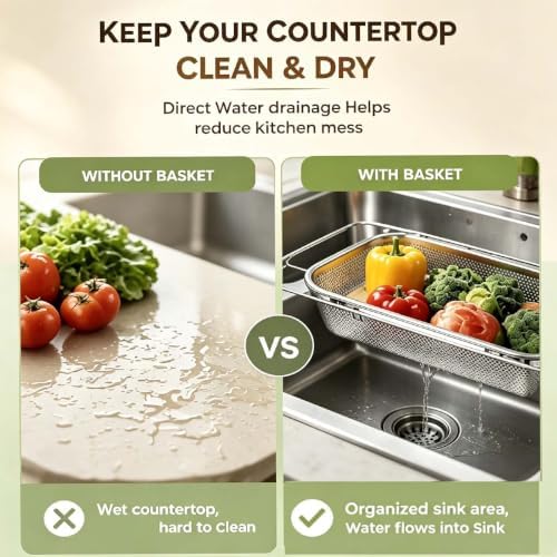 Stainless Steel Telescopic Drainer Basket, Adjustable Over-Sink