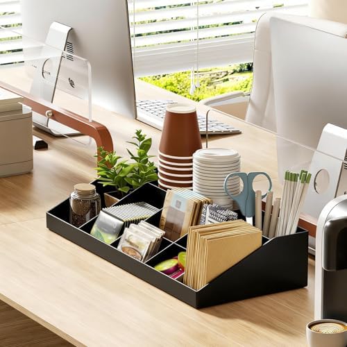 SZQINJI Coffee Condiment Organizer Holder 10-Compartment Black