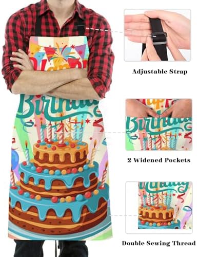 Happy Birthday Aprons for Women Men with Pockets, Colorful Balloon