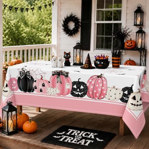 Halloween Tablecloth Rectangle 60 x 84 Inch, Pink Halloween Pumpkin