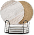 6Pcs Absorbent Coasters Set with Holder,Ceramic Drink Coaster,4 in(A1)