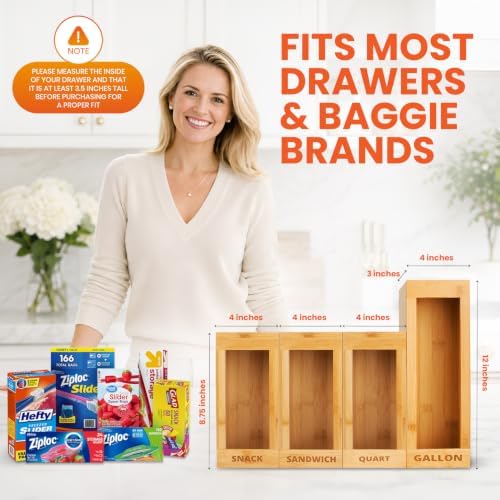 mHomeAid Bamboo Bag Storage Organizer for Kitchen Drawer