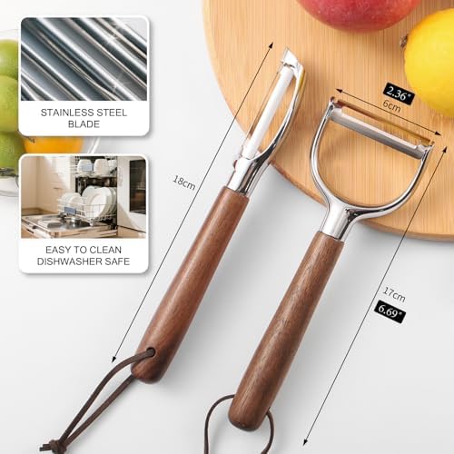 Vegetable Peeler Set, 2-Pack, Walnut Wood Handles, Straight & Y