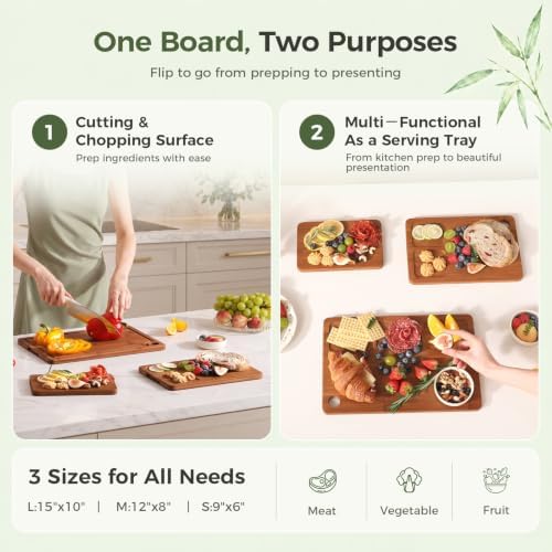Bamboo Cutting Board 3-Piece,Wood Cutting Board Set for Kitchen