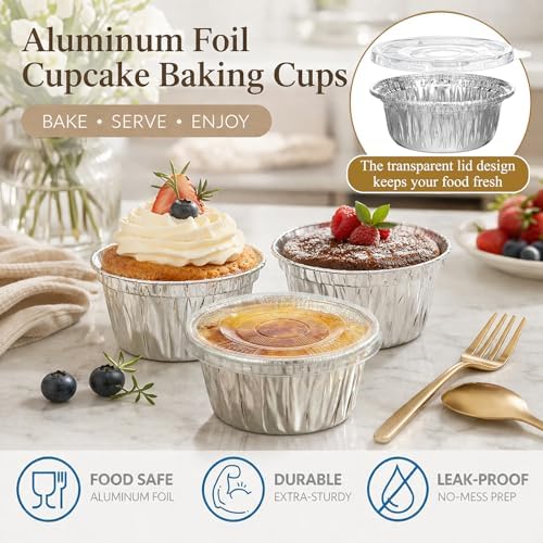 Domensi 100 Pcs 4.72'' Mini Aluminum Pie Tins Bulk Lids Disposable