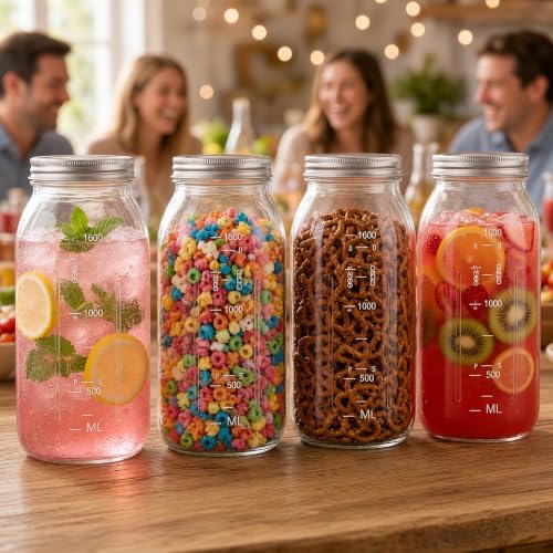 novelinks 64 oz Large Plastic Mason Jars with Airtight Lids Wide Mouth