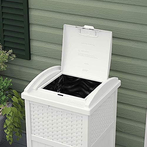 Suncast Outdoor Trash Can with Lid, 30 Gallon, White