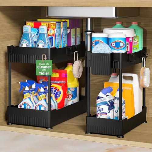 Sevenblue 2-Pack Under Sink Organizer with Hooks