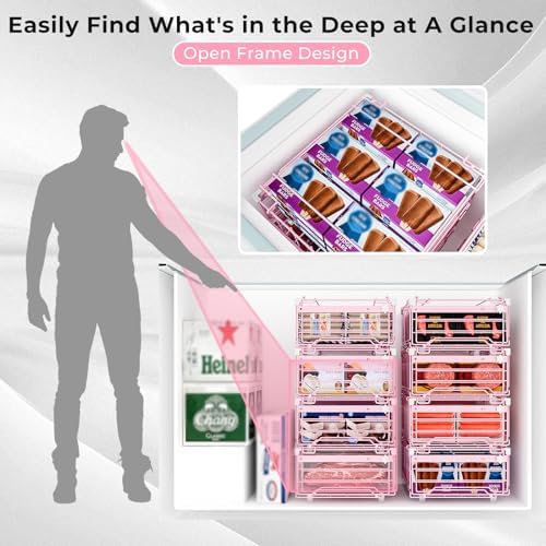 Deep Freezer Organizer Bins for 10 Cu.Ft Freezer - Pink, 4 PCS
