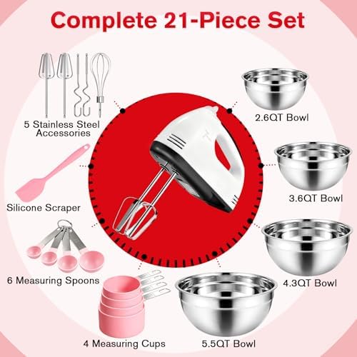 Showvigor Electric Hand Mixer with Stainless Steel Mixing Bowl Set –7