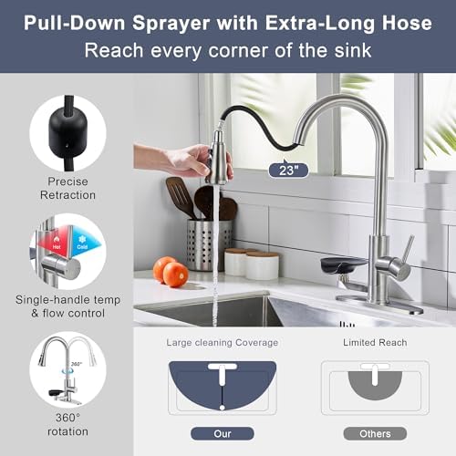 Pull-Down Kitchen Faucet with Glass Rinser, Brushed Nickel