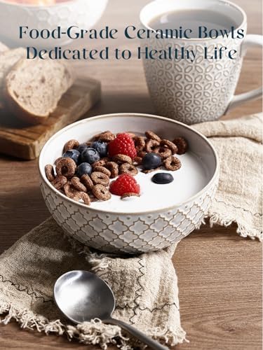 DOWAN Soup Bowls Set of 6, 26 OZ Cereal Bowls for Kitchen, 6" Ceramic
