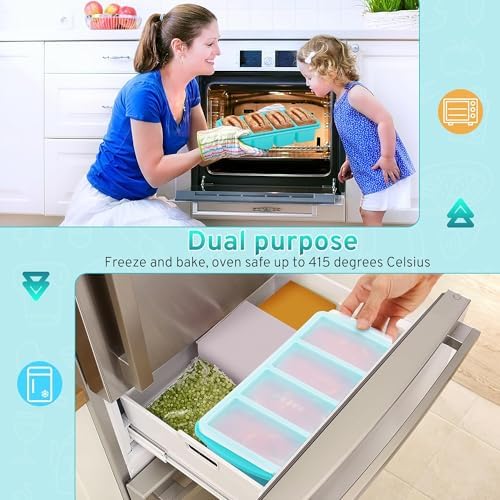 Silicone Freezer Tray with Lid, 1-Cup, 2-Pack, Aqua