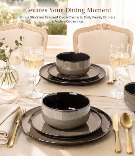 LERATIO Ceramic Dinnerware Sets for 8,24-Pcs Porcelain Plates and Bowls Set
