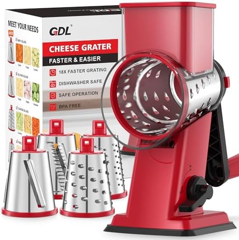 GDL Cheese Grater Shredder, Hand Crank, 4 Blades