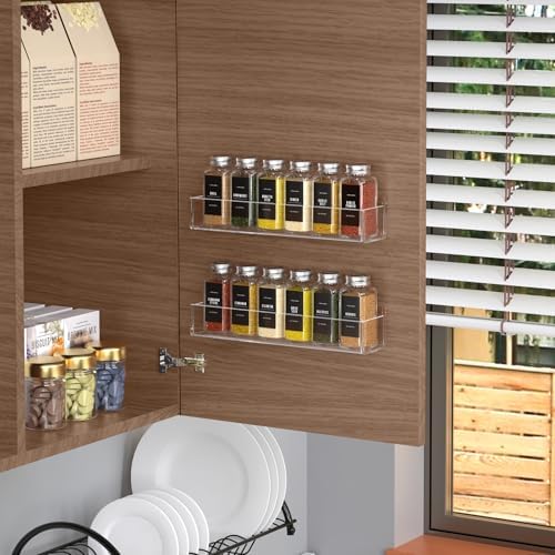 PMMASTO 2-Pack Clear Acrylic Self-Adhesive Spice Racks with 12 Empty