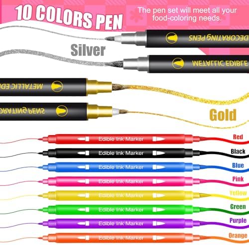 10-Piece Dual-Sided Edible Food Markers, Fine and Thick Tips