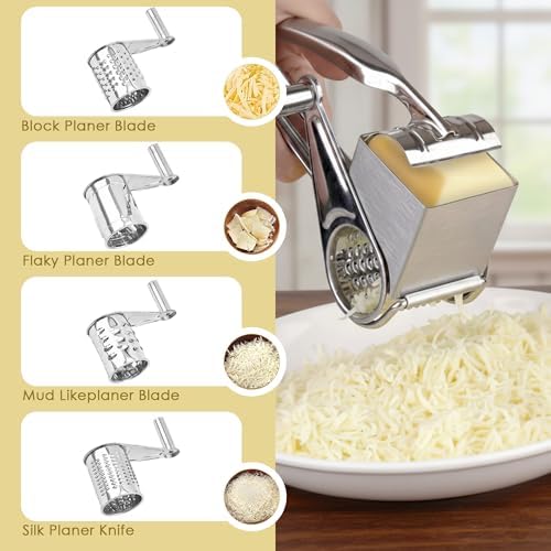 Stainless Steel Rotary Cheese Grater, 4 Drums
