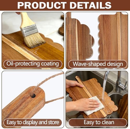 Acacia Wood Scalloped Cutting Boards Set, Decorative Wooden