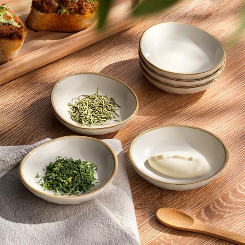 famiware Ceramic Soy Sauce Dish, 2.1oz Dipping Bowl Set of 6, Vanilla