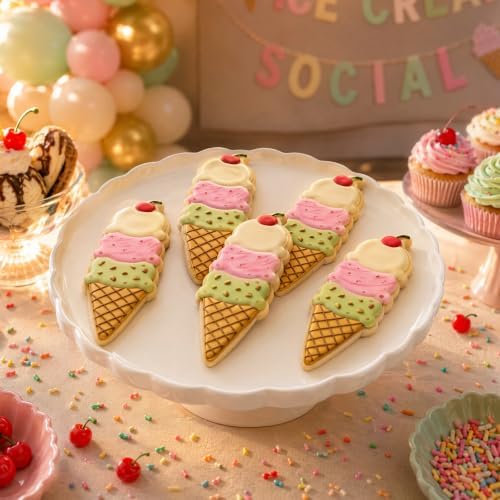 Triple Scoop Ice Cream Cone Cookie Cutter and Embosser Stamp Set - 3D