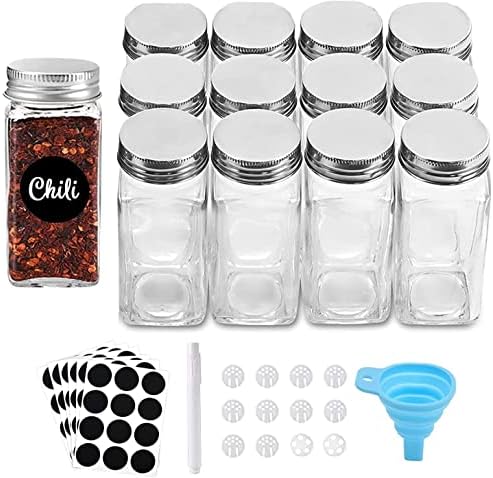 ROYALHOUSE 12 Pcs Glass Spice Jars/Bottles - 4oz Empty Square Spice