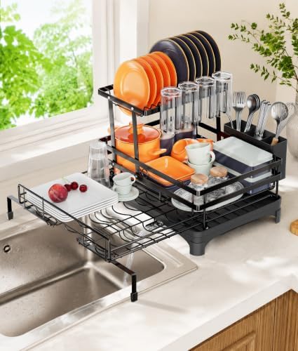 Hanyi 2-Tier Expandable Dish Drying Rack for Counter and Over Sink