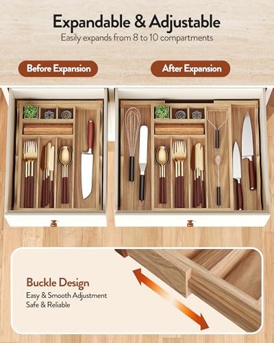 Orimade Oak Expandable Silverware Drawer Organizer, Adjustable Kitchen