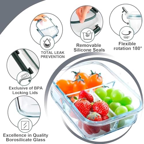 VERONES 5 PACK 36 OZ Glass Food Storage Containers, Grey