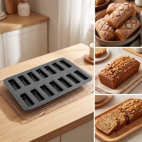 2Pcs 12 Cavity Financier Baking Pan Mold, Non-Stick Mini Loaf Muffin