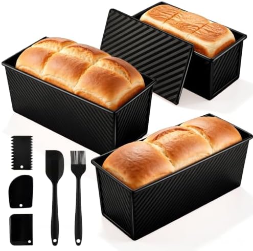 Nonstick Pullman Loaf Pan with Lid, 7.4/8.15/12.48in (Black)