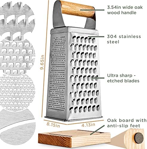 WALDWERK Stainless Steel Box Grater with Oak Wood Base